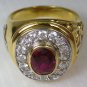 RUBY CHRISTIAN BISHOP YELLOW GOLD STERLING SILVER RING