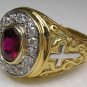 RUBY CHRISTIAN BISHOP YELLOW GOLD STERLING SILVER RING