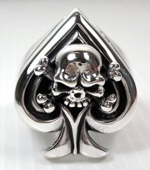 SKULL CROSSBONES SPADE ACE STERLING SILVER RING Sz 15.5