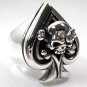 SKULL CROSSBONES SPADE ACE STERLING SILVER RING Sz 15.5