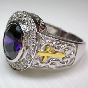CROSS CHRISTIAN BISHOP AMETHYST STERLING SILVER RING
