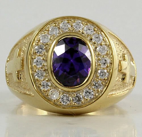 14K YELLOW GOLD STERLING SILVER CHRISTIAN BISHOP RING