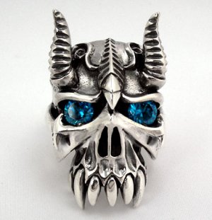 SAPPHIRE HORN BISON DEVIL STERLING SILVER MEN RING 15