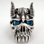 SAPPHIRE HORN BISON DEVIL STERLING SILVER MEN RING 15