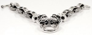 BULLDOG DOG HEAD STERLING SILVER CHAIN BRACELET 9"