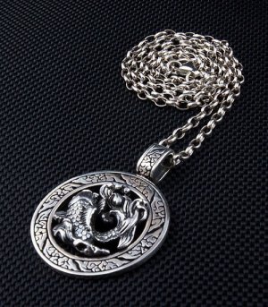 KOI TATTOO STERLING SILVER MENS PENDANT CHAIN NECKLACE