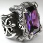 Gothic Dragon Claw Amethyst Heavy .925 Sterling Silver Mens Ring