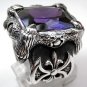 Gothic Dragon Claw Amethyst Heavy .925 Sterling Silver Mens Ring