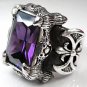 Gothic Dragon Claw Amethyst Heavy .925 Sterling Silver Mens Ring