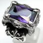 Gothic Dragon Claw Amethyst Heavy .925 Sterling Silver Mens Ring