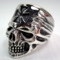 Chopper Motorcycle 925 Sterling Silver Iron Cross Bandana Skull Biker Ring