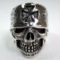 Chopper Motorcycle 925 Sterling Silver Iron Cross Bandana Skull Biker Ring