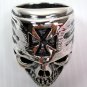 Chopper Motorcycle 925 Sterling Silver Iron Cross Bandana Skull Biker Ring
