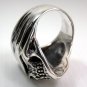 Chopper Motorcycle 925 Sterling Silver Iron Cross Bandana Skull Biker Ring