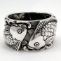 Japanese Carp Koi Fish Tattoo 925 Sterling Silver Mens Wedding Bands Ring
