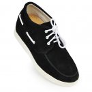 9091H-Black suedefashion shoes with hidden insole elevate 7.0CM taller OEM Logo+Free Shipping