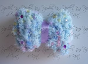 Fluffy Bow Brooch / Clip - Light Blue