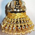 Hand-Made OOAK Ornament - Upcycled Vintage Gold Rhinestones, Swarovski Crystals