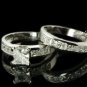 His & Her 3pcs Matching Engagement Wedding Ring Set sz 3-12 in sterling silver