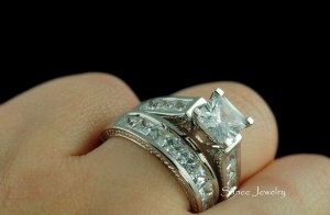 4.0ct Princess Cut Engagement Wedding Ring Set in Sterling Silver sz 5-9