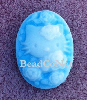 4 Pieces Hello Kitty Flower Cameo Blue Color