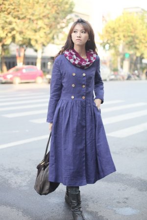 Flax warm double-breasted long sleeve coat/sundress
