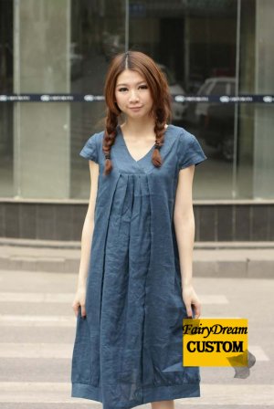 CUSTOM comfortable linen short sleeve sundress Y0A06