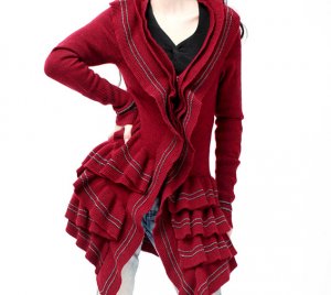 red wool cardigan sweater coat in fall/winter