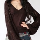 puffsleeve sweater tunic top in black/coffee