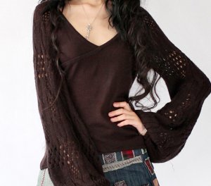 puffsleeve sweater tunic top in black/coffee