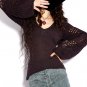 puffsleeve sweater tunic top in black/coffee