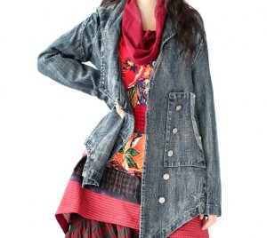 asymmetrical denim coat jacket in winter