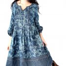 denim pleated trenchcoat dress in floral bule