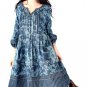 denim pleated trenchcoat dress in floral bule