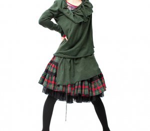 green ruffle knitted sweater coat