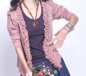 pink ruffle knitted cardigan coat
