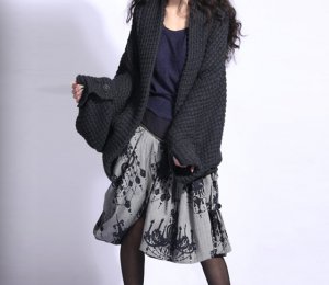 grey wool cardigan coat in winter