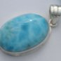 Oval larimar pendant white and blue in sterling silver 925