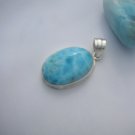 Oval larimar pendant white and blue in sterling silver 925