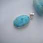 Oval larimar pendant white and blue in sterling silver 925