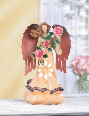 Ethereal Lighted Angel With Rose