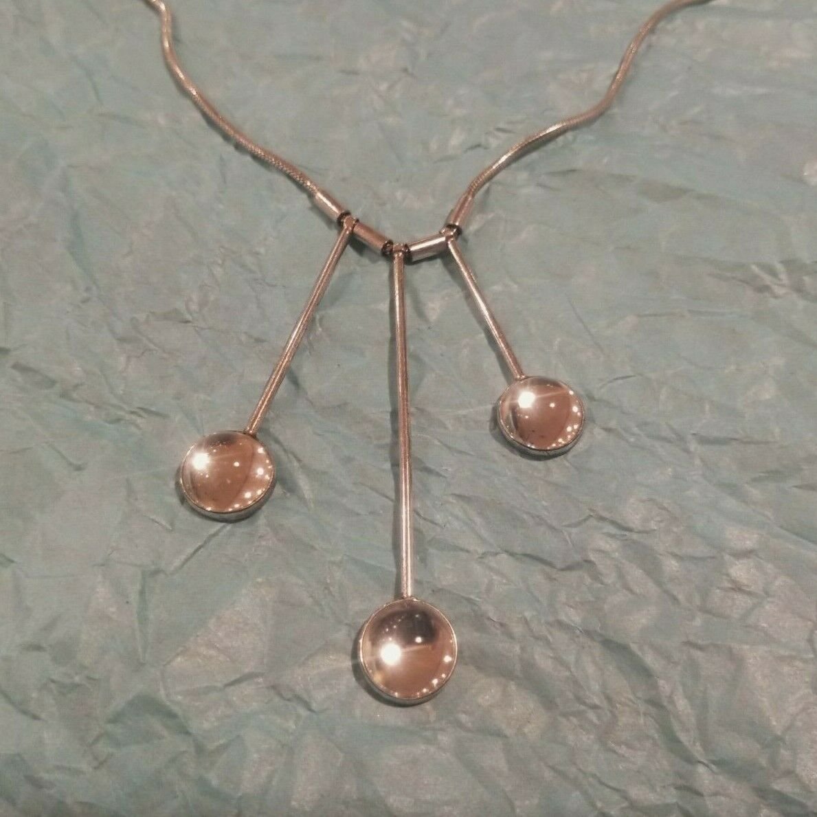 Authentic $810 LALIQUE Oxygene 3 Drop Cabochon Necklace Sterling Silver Art Deco