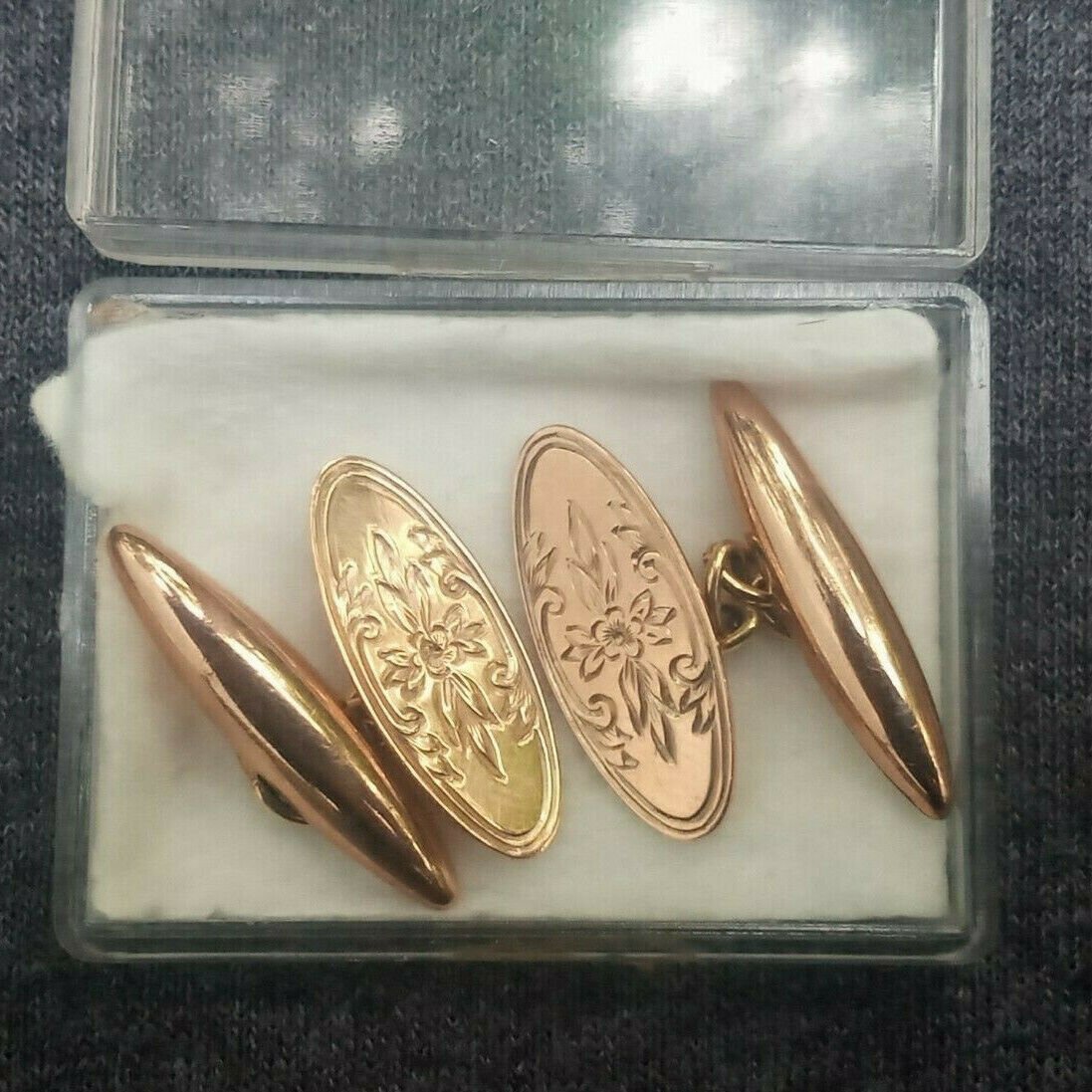 Victorian 9K 9ct Rose Gold Hand Etched Carved Design Cufflinks JA&S 5.39gr Vtg