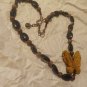 OOAK Jasper Carved Butterfly Stone Necklace 925 Sterling Silver Clasp Handmade