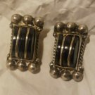Vintage Mexico Sterling Onyx? Earrings Screw-Back Marked Silver 20s-40s