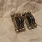 Vintage Mexico Sterling Onyx? Earrings Screw-Back Marked Silver 20s-40s