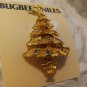 Vintage Gold Tone Rhinestone Christmas Tree Pin Brooch Bugbee & Niles New Ornate