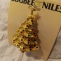 Vintage Gold Tone Rhinestone Christmas Tree Pin Brooch Bugbee & Niles New Ornate
