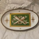 Antique/Vtg France Hand Painted Trinket Dish Brass or Bronze Trim Bowl 5" x 3"