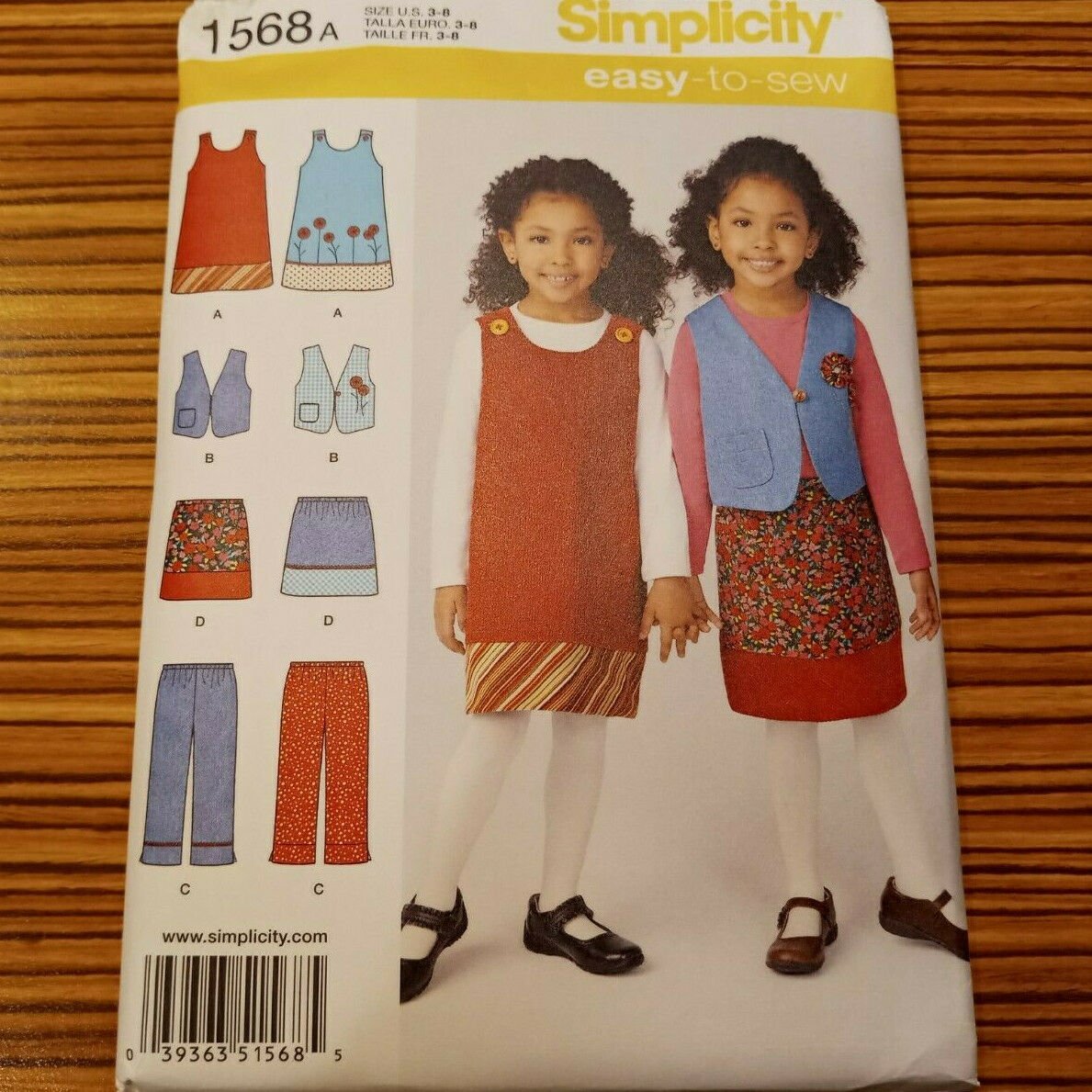 1568 SIMPLICITY sewing pattern Girls Dress Vest Skirt Pants Toddler Sz 3-8 Uncut